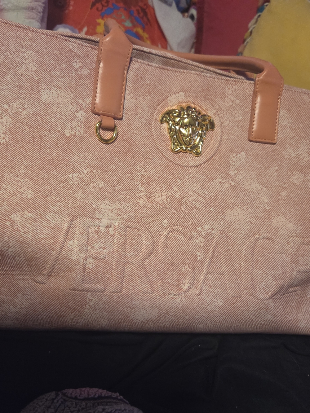 Versace Pink Tote Bag with Gold Medallion